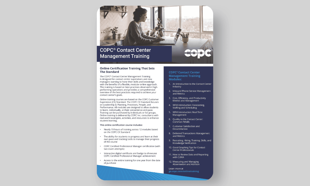 COPC® Contact Center Management Training Online Series