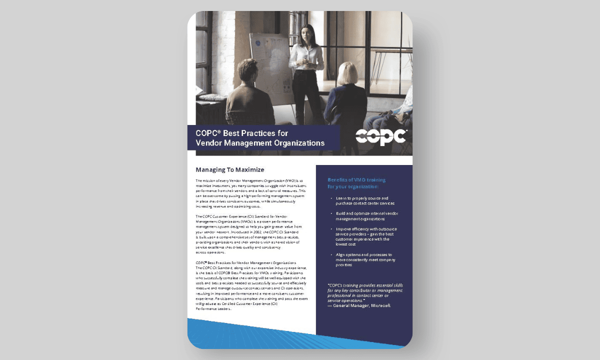 COPC® Best Practices for Vendor Management Organizations