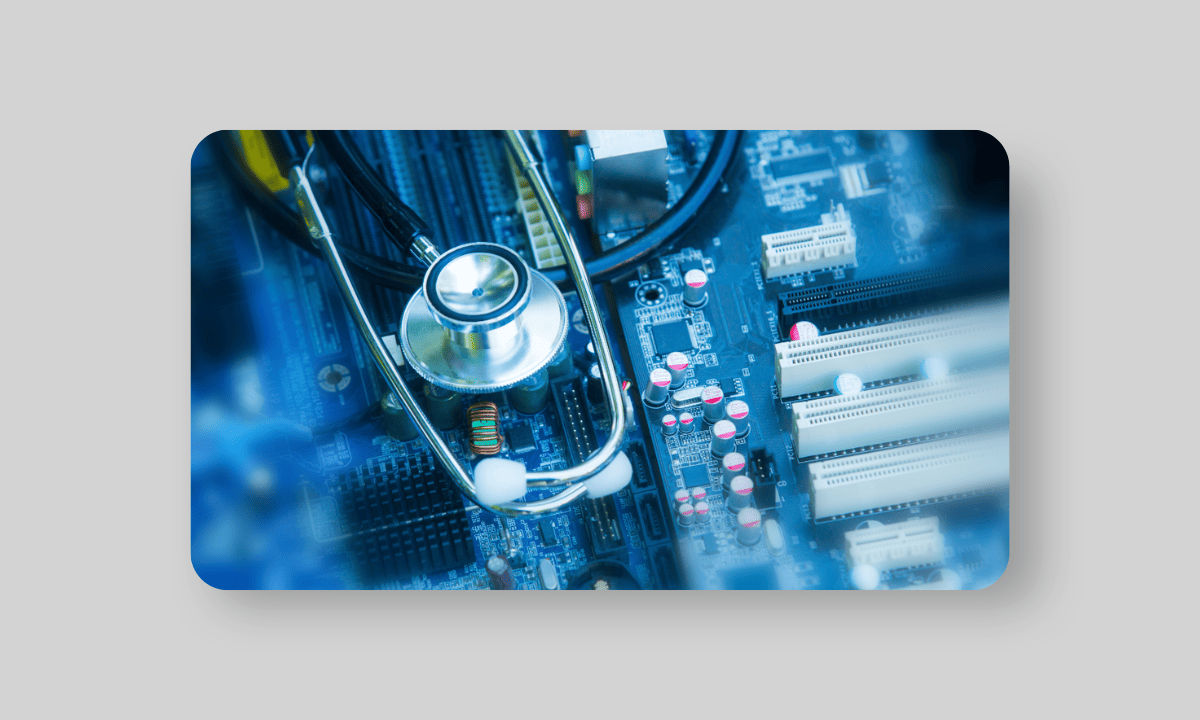 Stethoscope laying on a computer chip