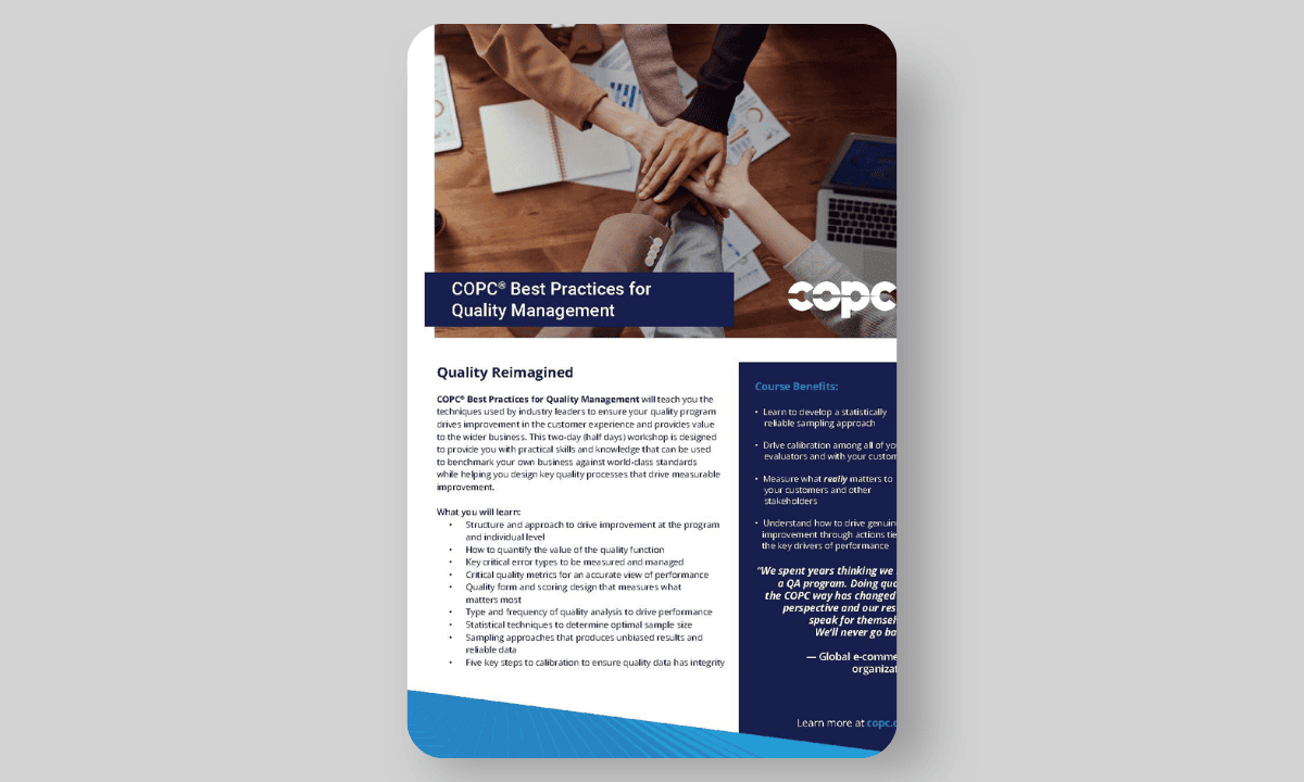 COPC® Best Practices for Quality Management