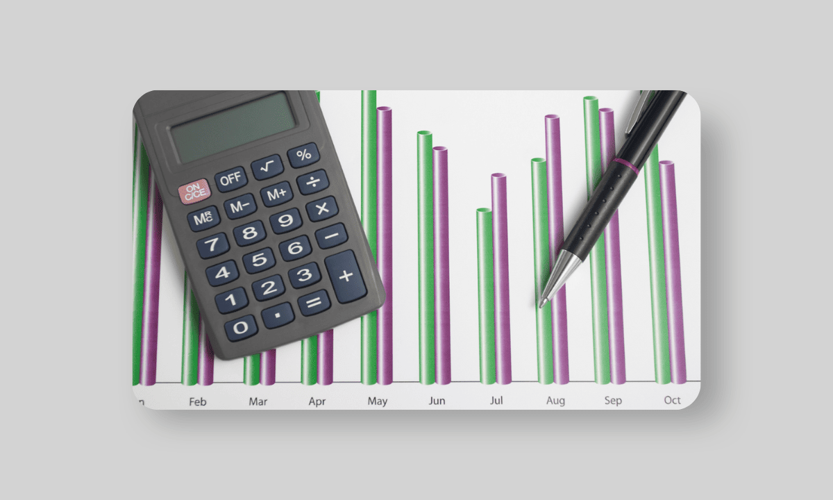 Calculator laying on image of graphs
