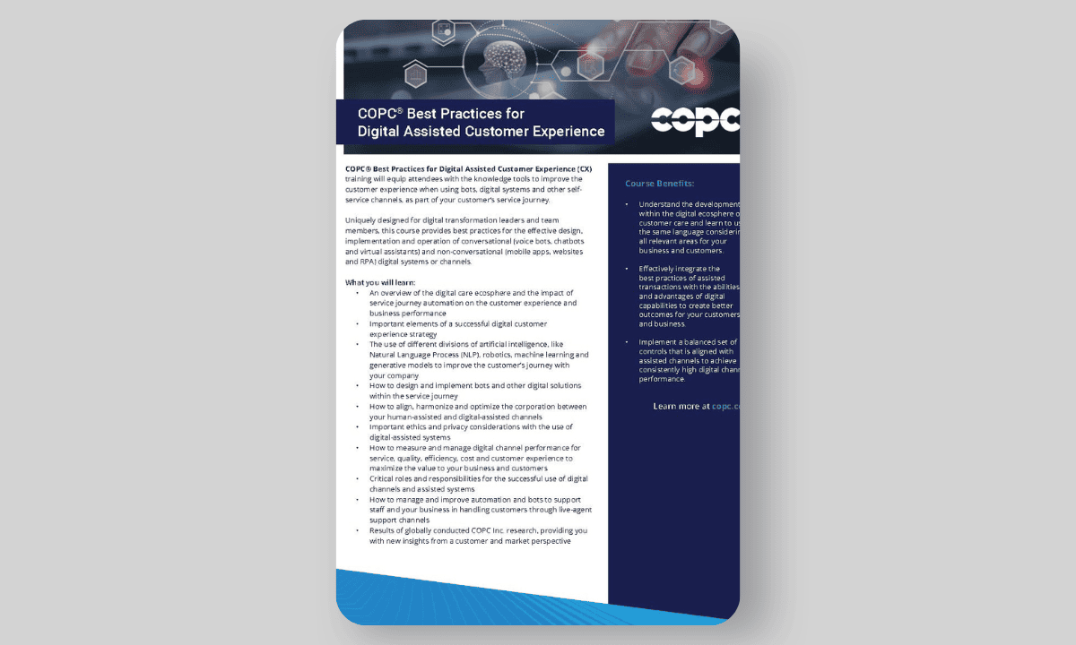 COPC® Best Practices for Digital Assisted Customer Experience