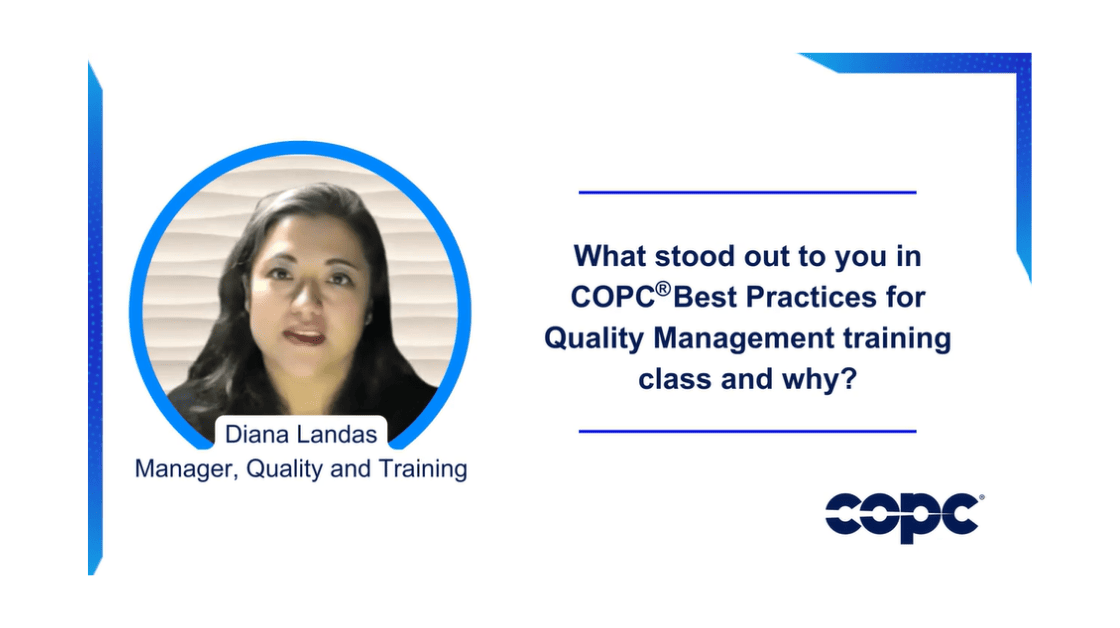 COPC® Best Practices for Quality Management Training Testimonial